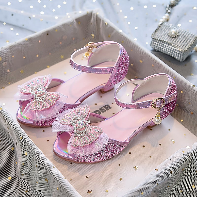 Children'S High-Heeled Crystal Princess Shoes With Sequins For Stage Performance And Hosting, Suitable For Middle And Primary School Girls - Image 3