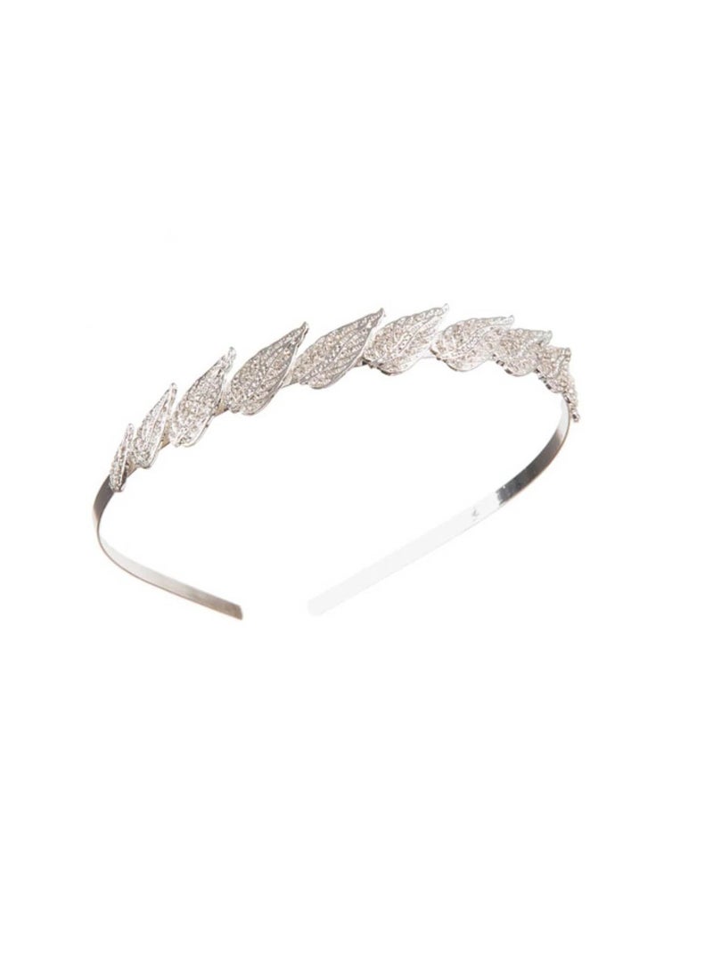 David Tutera Silver Metal Bridal Headband with Rhinestone Leaf Embellishments - Image 2