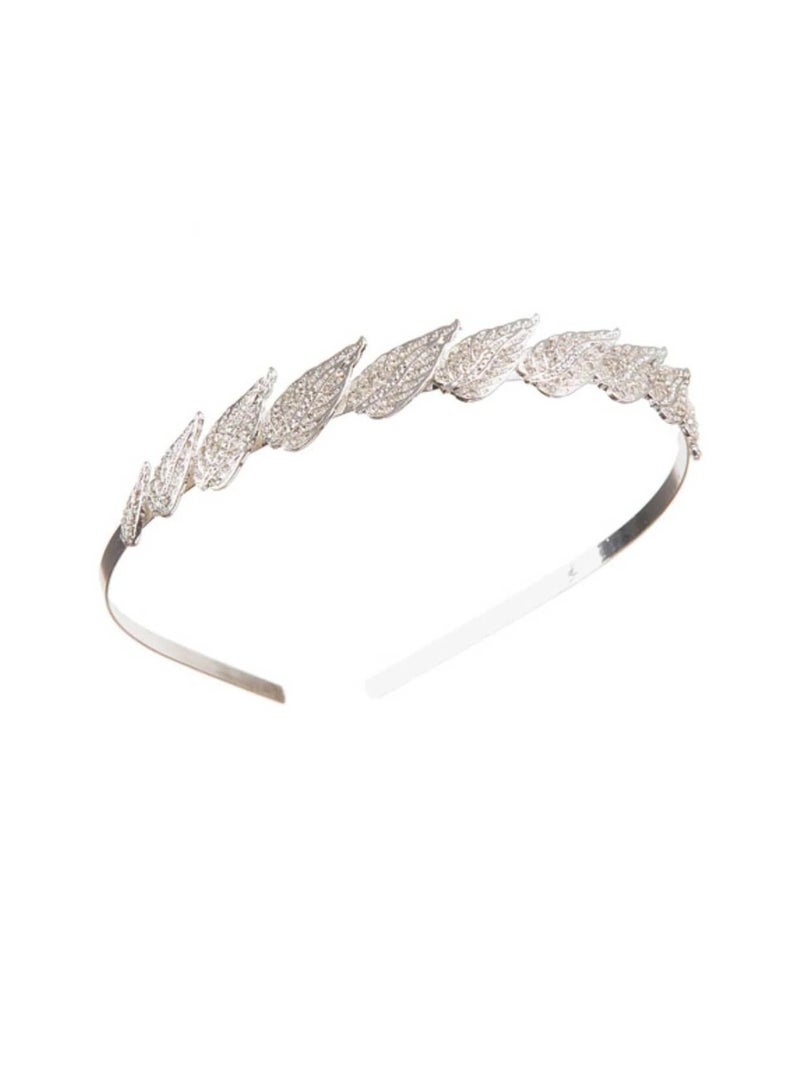 David Tutera Silver Metal Bridal Headband with Rhinestone Leaf Embellishments - Image 1