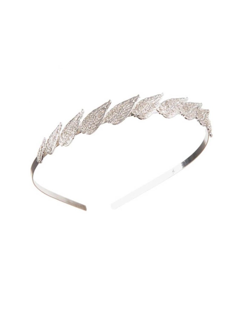 David Tutera Silver Metal Bridal Headband with Rhinestone Leaf Embellishments - Image 3