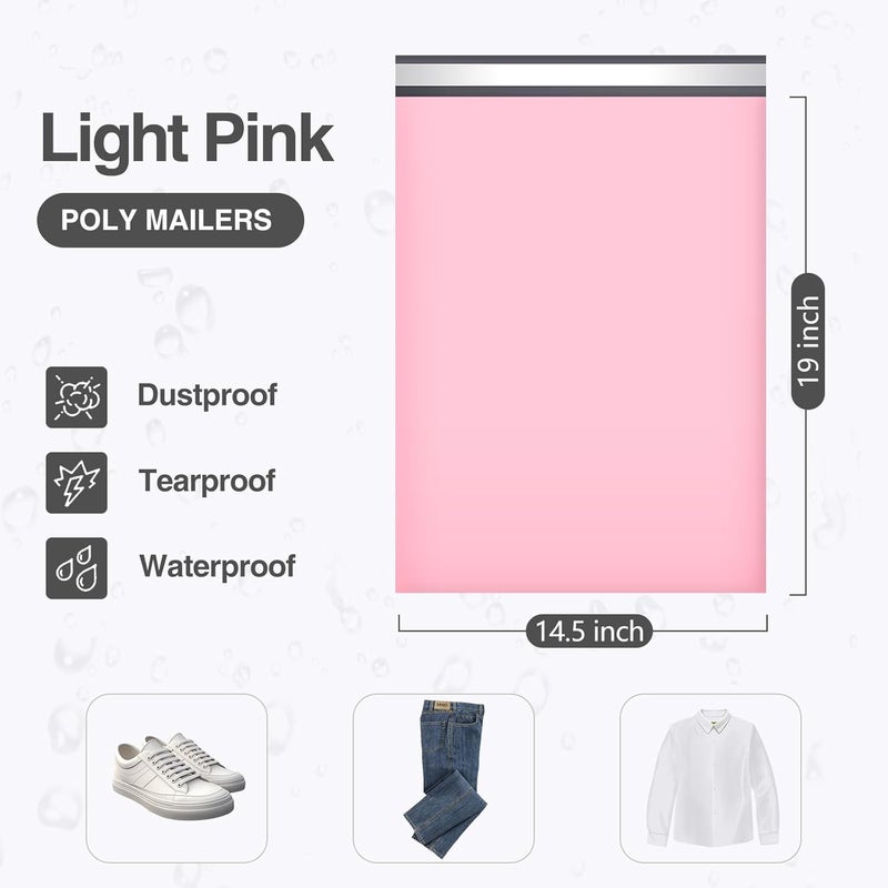 UCGOU Poly Mailers 14.5x19 Inch Light Pink 100 Pack Large Shipping Bags #7 Strong Thick Mailing Envelopes Self Sealing Adhesive Waterproof and Tear Proof Boutique Packaging Postal for Clothing - Image 2