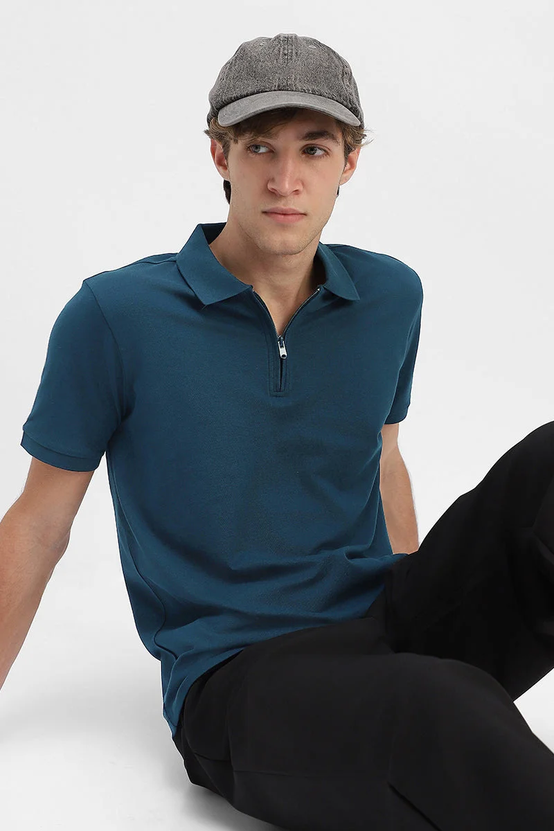 SNITCH Zipper Stretch Polo T-Shirt