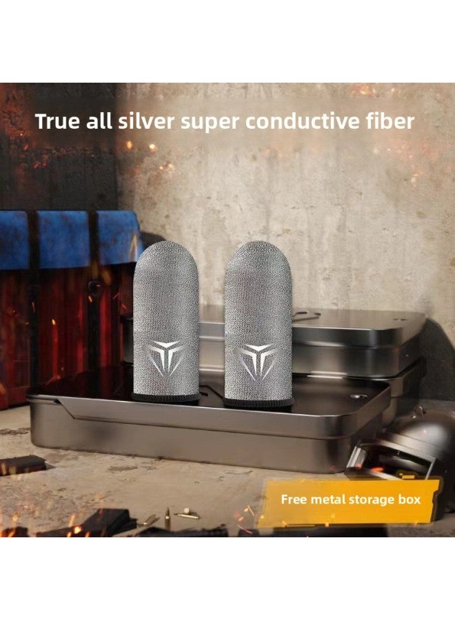 Game Finger Cover Chicken Finger Cover Glass Silver Fiber Ice Silk Gloves E-Sports Breathable Anti-Sweat Sliding Gloves-Product Color:A Pair Of S05 [sterling Silver Fiber + Metal Storage Box]]  - Image 1