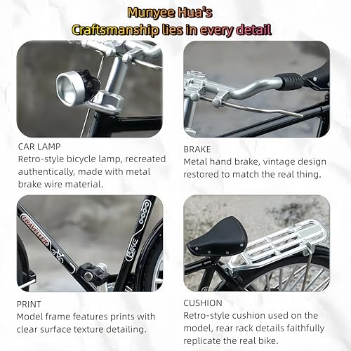 Munyee Hua Vintage Bicycle Model Collection, 1:10 Scale, Chinese Renaissance Elements, Adult, Pedal Bike with Accessories Set (Green Set) - Image 2