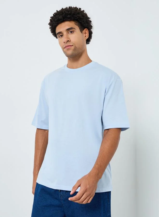Styli Men Blue Palm Tree Graphic Oversized T-Shirt