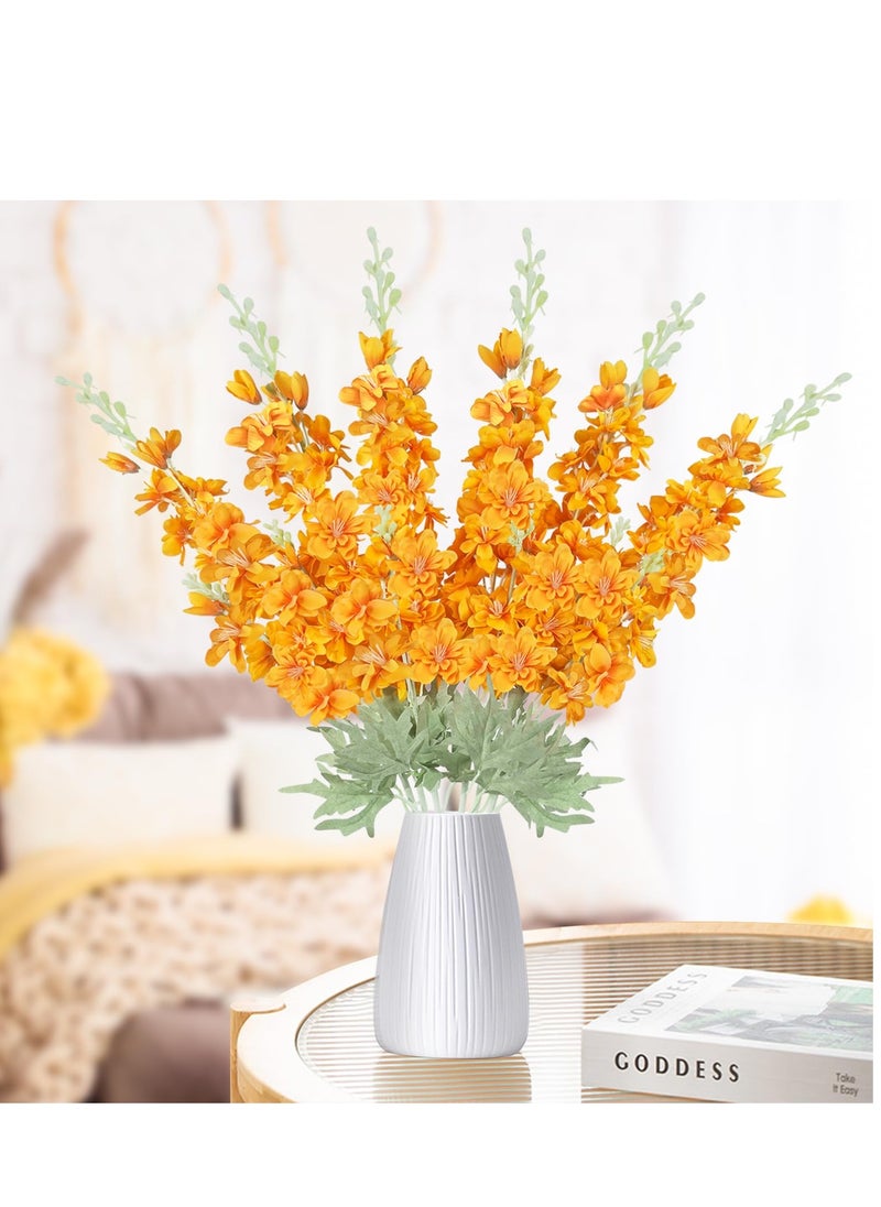 KASTWAVE 6PCS Silk Delphinium Artificial Flowers in Orange - 34in Long Stem Faux Larkspur Arrangements, Real Touch for Vases Home Wedding Party Decor  - Image 3