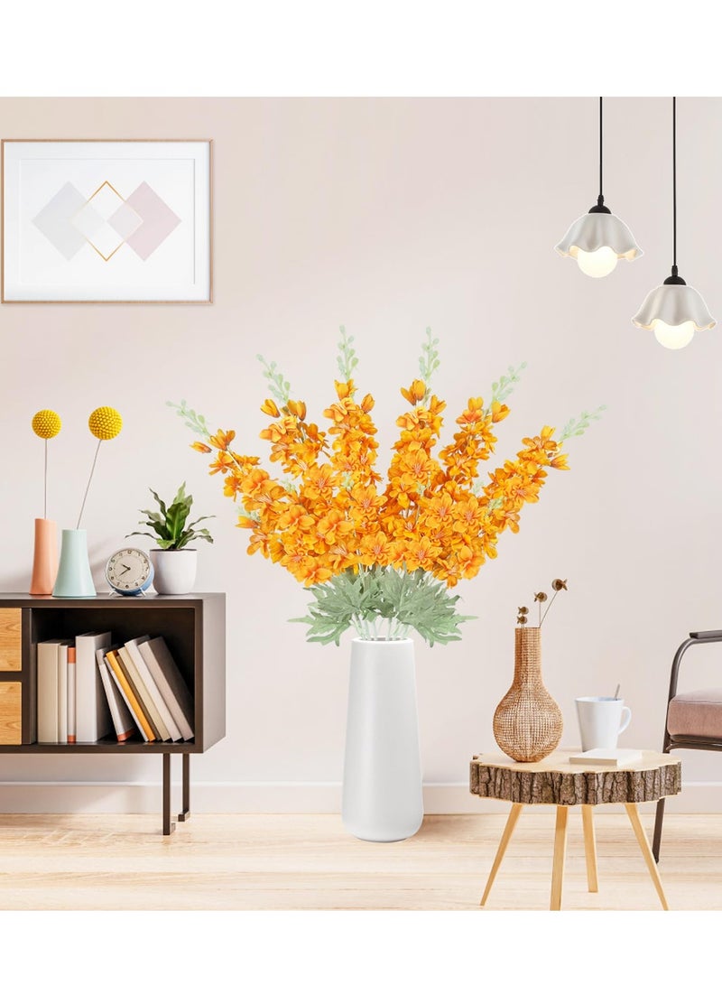 6PCS Silk Delphinium Artificial Flowers in Orange - 34in Long Stem Faux Larkspur Arrangements, Real Touch for Vases Home Wedding Party Decor