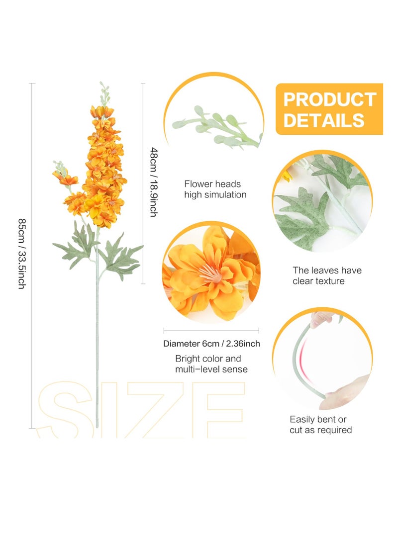 KASTWAVE 6PCS Silk Delphinium Artificial Flowers in Orange - 34in Long Stem Faux Larkspur Arrangements, Real Touch for Vases Home Wedding Party Decor  - Image 2