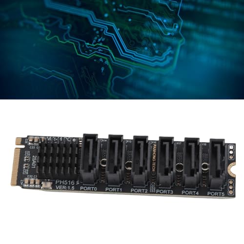 Zunate M.2 SATA PCI Express to SATA 3.0 6Gbps 6 Ports Adapter Converter, PCIE3.0 X2 16Gbps, Downstream SATA3.0 6Gbps x 5, for Thunderbolt Expansion - Image 2