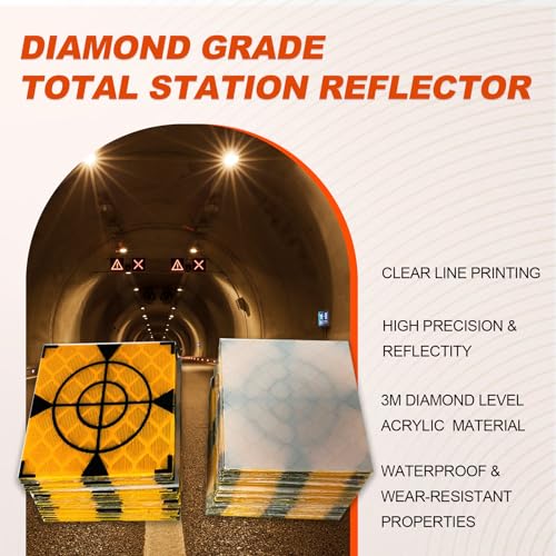 Liyuusi 60X60MM 100PCS Reflective Sheet for Total Stations Paste Up Reflector, Survey Target Mark with Black Triangle Reflector Targets for Total Stations,Yellow - Image 4
