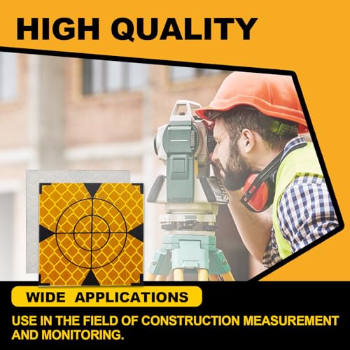 Liyuusi 60X60MM 100PCS Reflective Sheet for Total Stations Paste Up Reflector, Survey Target Mark with Black Triangle Reflector Targets for Total Stations,Yellow - Image 5