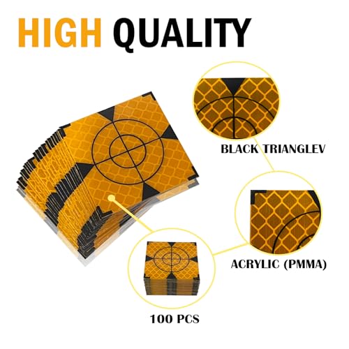 Liyuusi 60X60MM 100PCS Reflective Sheet for Total Stations Paste Up Reflector, Survey Target Mark with Black Triangle Reflector Targets for Total Stations,Yellow - Image 2