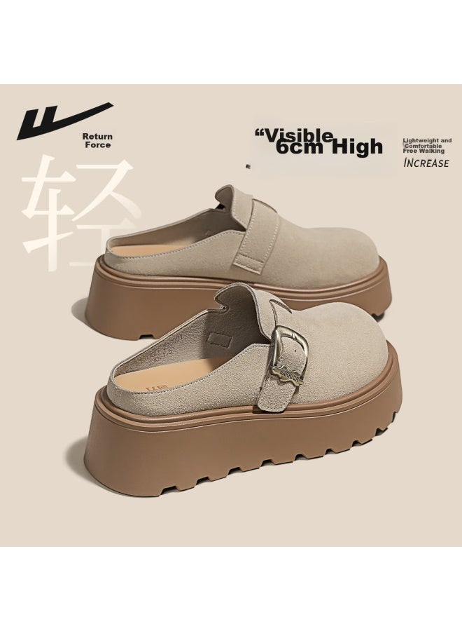 Warrior Women's Spring Summer Fashion Versatile Birkenstock Style Thick Sole Height Increasing Comfortable Non-slip Casual Closed-toe Slippers Khaki Size 37