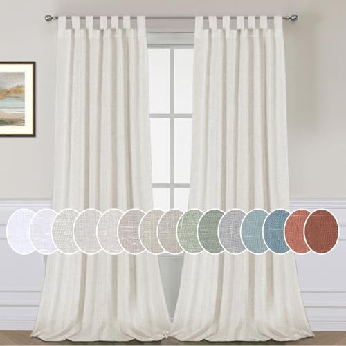 HVERSAILTEX Natural Linen Tab Top Curtains 84 Inch Length for Living Room 2 Panel Drape Semi Sheer Neutral Country Rustic Farmhouse Boho Curtain Bedroom Muslin Look Light Filtering Heathered Natural