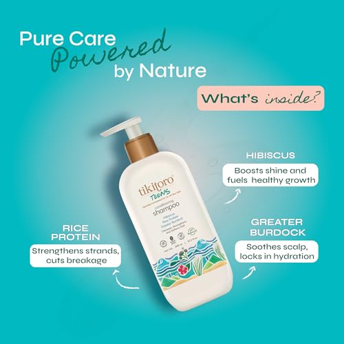 Tikitoro Teens Conditioning Shampoo, 100% Vegan with Hibiscus, Rice Protein, and Greater Burdock Extract, Cleanses, Strengthens & Softens Hairs, (Age: 11+) (300ml x 2) - Image 4