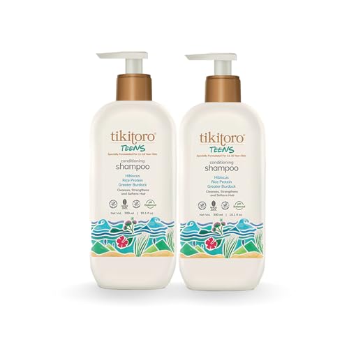 Tikitoro Teens Conditioning Shampoo, 100% Vegan with Hibiscus, Rice Protein, and Greater Burdock Extract, Cleanses, Strengthens & Softens Hairs, (Age: 11+) (300ml x 2) - Image 1