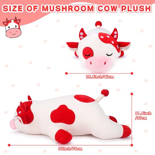Auspicious beginning 30 Giant Mushroom Cow Plush Stuffed AnimalCute Mushroom Cow Plush Body Pillow Plushies Large Sleeping Cow Stuffed Animal Big Plushie Toy Birthday Gifts for Kids Girls Boys - Image 5