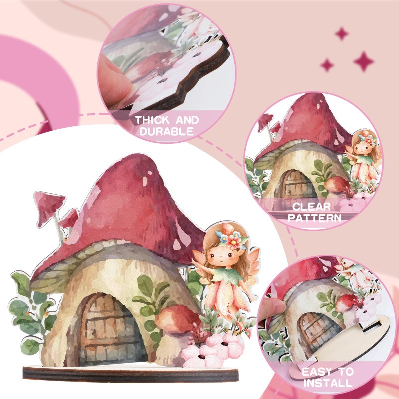Refavor Wooden Fairy Party Decorations - 9PCS Wood Fairy Table Sign Decor Forest Baby Shower Centerpieces Flower First Birthday Decoration Supplies Enchanted Party Table Topper - Image 3