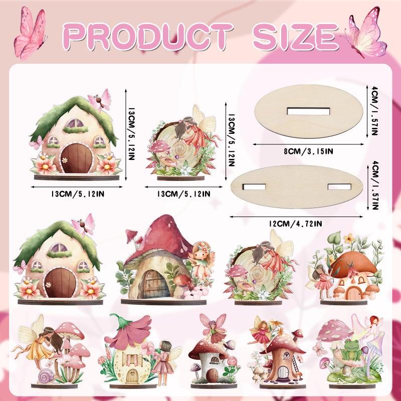Refavor Wooden Fairy Party Decorations - 9PCS Wood Fairy Table Sign Decor Forest Baby Shower Centerpieces Flower First Birthday Decoration Supplies Enchanted Party Table Topper - Image 2