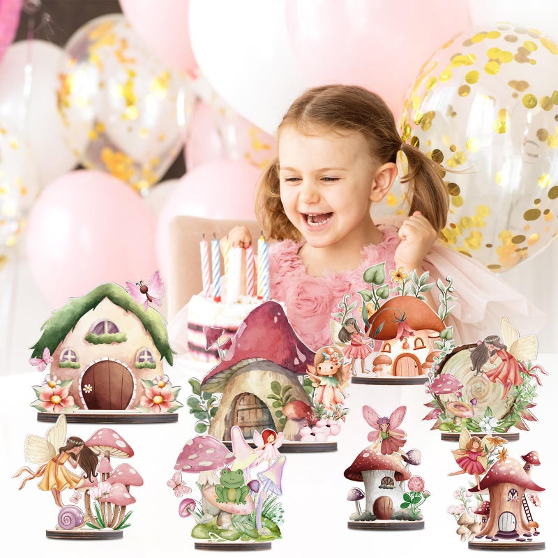 Refavor Wooden Fairy Party Decorations - 9PCS Wood Fairy Table Sign Decor Forest Baby Shower Centerpieces Flower First Birthday Decoration Supplies Enchanted Party Table Topper - Image 4