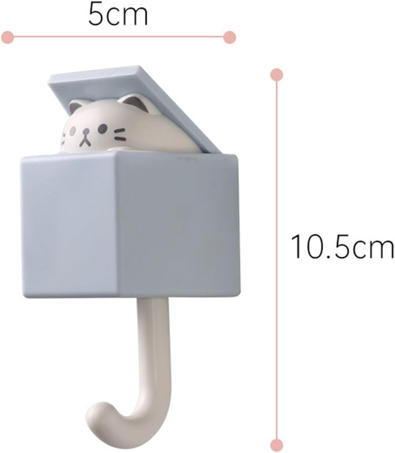 خطاف حائط للقطط باللون الرمادي الأزرق لاصق بدون تركيب بالطرق متعدد الوظائف لتعليق المعاطف والمفاتيح وزينة الحائط يحمل وزن 3 رطل - Image 3