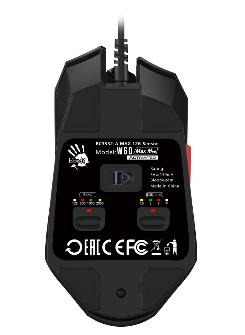 Bloody W60 MAX MINI LIGHTWEIGHT SELF-CUSTOMIZE RGB ANIMATION GAMING MOUSE, ANTI-SLIP STICKERS, 12K MAX SENSOR, ACTIVATED ULTRA CORE 3 & 4, 6 SNIPER MODES - Image 3