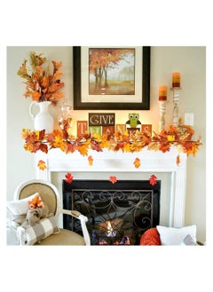 SYOSI 3 Pack Fall-Garland Garland Leaf Foliage Mantle Vine Fall Hanging Decor Artificial Autumn Decoration for Home Fireplace Front Door Wedding Party Thanksgiving  - Image 3