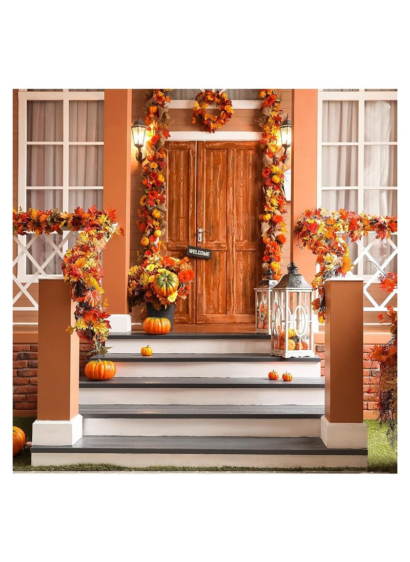 SYOSI 3 Pack Fall-Garland Garland Leaf Foliage Mantle Vine Fall Hanging Decor Artificial Autumn Decoration for Home Fireplace Front Door Wedding Party Thanksgiving  - Image 2