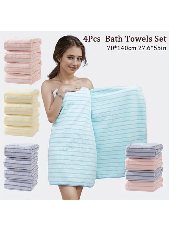 4 Pcs Striped Towel Set Ultra Soft Microfiber Quick Dry Super Absorbent Lightweight Comfortable For Shower Gym Bathroom Random Colors Wash Cloths - Image 1