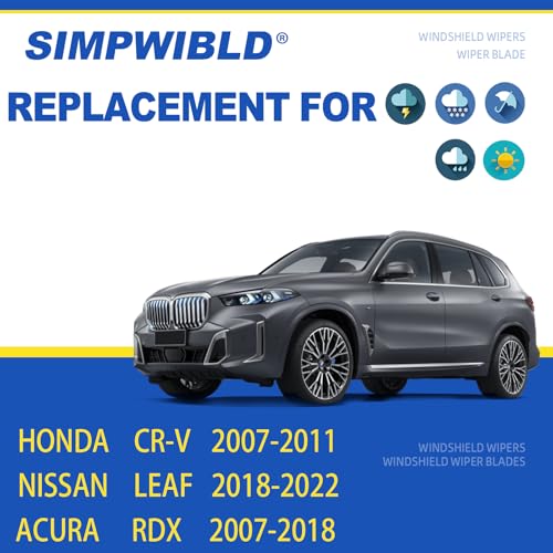 SIMPWIBLD 3 wipers Replacement for 2007-2016 Honda CR-V/2019-2022 Nissan Leaf/2007-2018 Acura RDX Windshield Wiper Blades Original Equipment Replacement 26"+16"+14" (Set of 3) U/J HOOK - Image 2