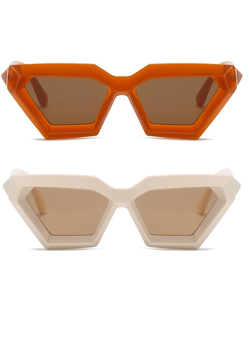 Vintage Cat Eye Sunglasses for Women, 2 Pack Trendy Thick Frame Retro Shades - Image 1