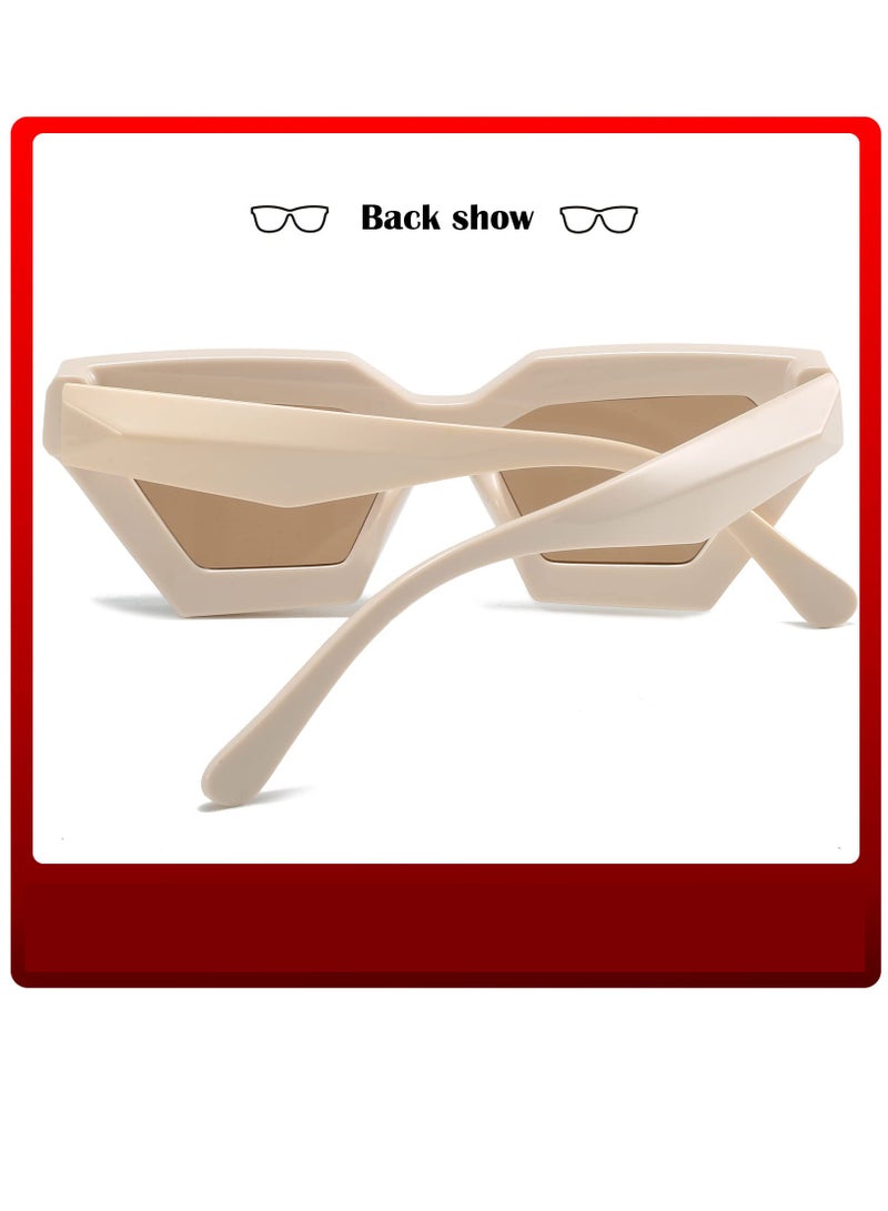 Vintage Cat Eye Sunglasses for Women, 2 Pack Trendy Thick Frame Retro Shades - Image 5