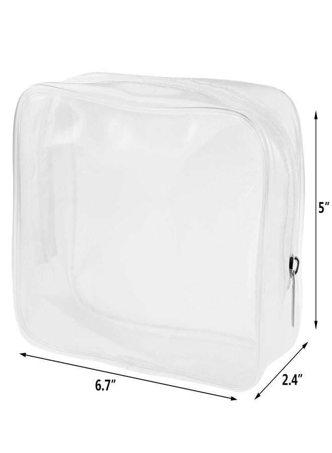 ووب حقيبة مستحضرات تجميل شفافة من ووبي، 5 قطع، معتمدة من إدارة أمن النقل الأمريكية، حقيبة حمل أدوات تجميل بسحاب من مادة PVC، حقيبة مكياج محمولة للسفر والعطلات، حقيبة حمام وتنظيم، حافظة مكياج مقاومة للماء من الفينيل (متوسطة، بيضاء) - Image 2