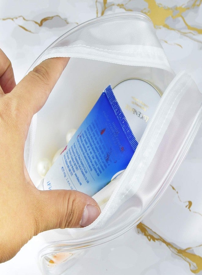 ووب حقيبة مستحضرات تجميل شفافة من ووبي، 5 قطع، معتمدة من إدارة أمن النقل الأمريكية، حقيبة حمل أدوات تجميل بسحاب من مادة PVC، حقيبة مكياج محمولة للسفر والعطلات، حقيبة حمام وتنظيم، حافظة مكياج مقاومة للماء من الفينيل (متوسطة، بيضاء) - Image 5