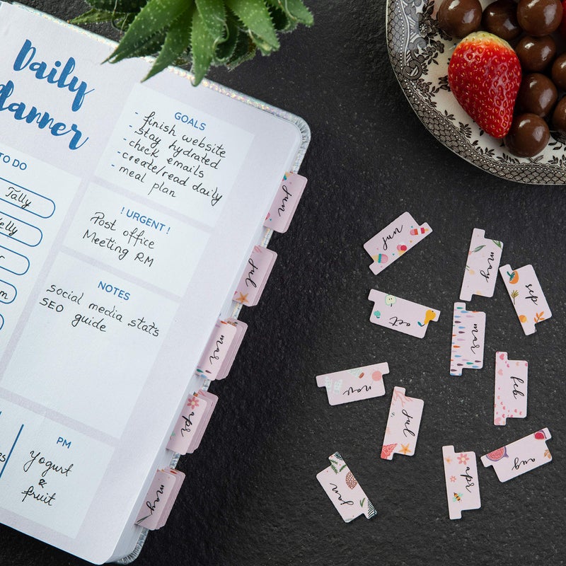 DiverseBee Laminated Planner - 24 Peel and Stick Tabs (12 Month, 12 Blank), Calendar Dividers (Rose) - Image 4