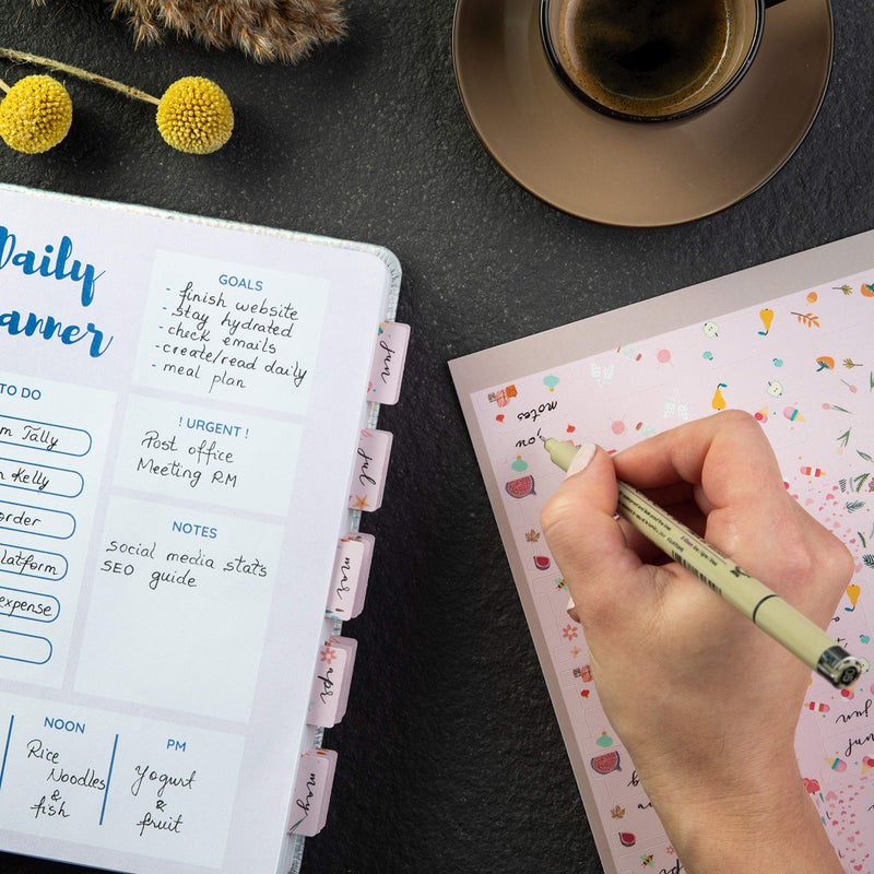 DiverseBee Laminated Planner - 24 Peel and Stick Tabs (12 Month, 12 Blank), Calendar Dividers (Rose) - Image 3