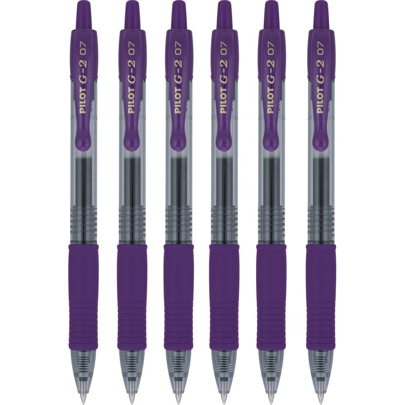 PILOT أقلام حبر جل قابلة للسحب وإعادة التعبئة من بايلوت G2، 0.7 مم نقطة رفيعة، بنفسجي عنابي، 6 قطع - Image 1