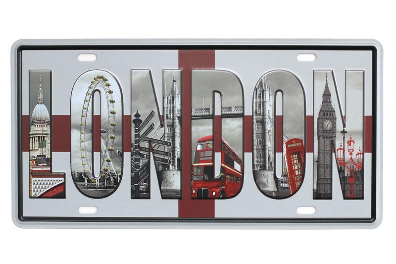 SUMIK London Vintage Metal Tin Sign Auto License Plate, Embossed Tag Size 6" X 12" - Image 1