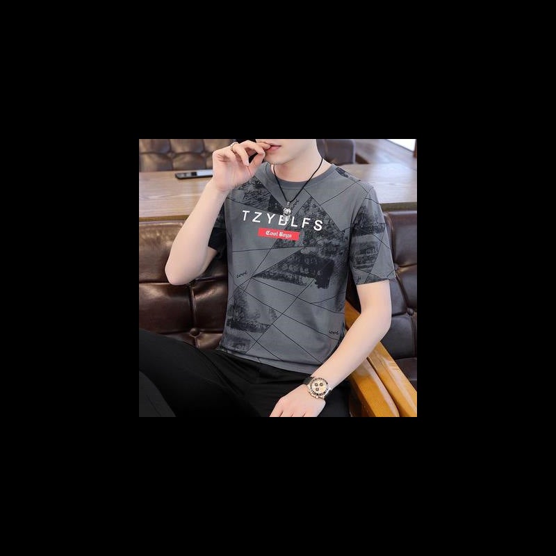 Mens Ice Silk Short Sleeve Tee 2023 Summer Fashion Slim Fit TZY White - Image 2