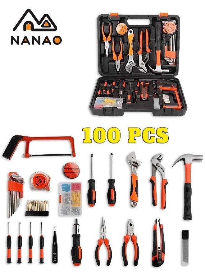 NANAO Comprehensive Kit: This 100-piece tool set includes various essential hand tools such as screwdrivers, pliers, adjustable wrenches, and measuring tape, providing everything needed for basic home repairs and mechanical tasks.              Includes multiple tools and accessories for added utility. - Image 1