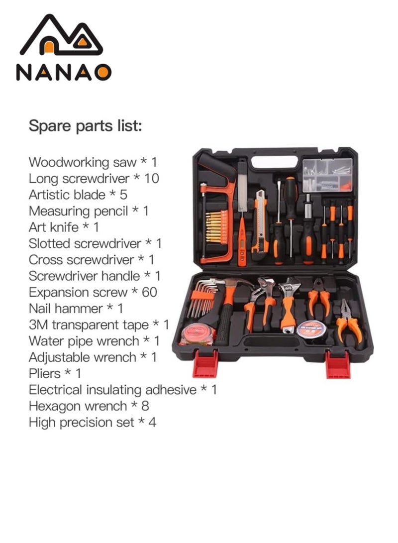 NANAO Comprehensive Kit: This 100-piece tool set includes various essential hand tools such as screwdrivers, pliers, adjustable wrenches, and measuring tape, providing everything needed for basic home repairs and mechanical tasks.              Includes multiple tools and accessories for added utility. - Image 2