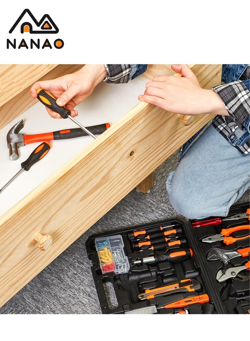NANAO Comprehensive Kit: This 100-piece tool set includes various essential hand tools such as screwdrivers, pliers, adjustable wrenches, and measuring tape, providing everything needed for basic home repairs and mechanical tasks.              Includes multiple tools and accessories for added utility. - Image 5