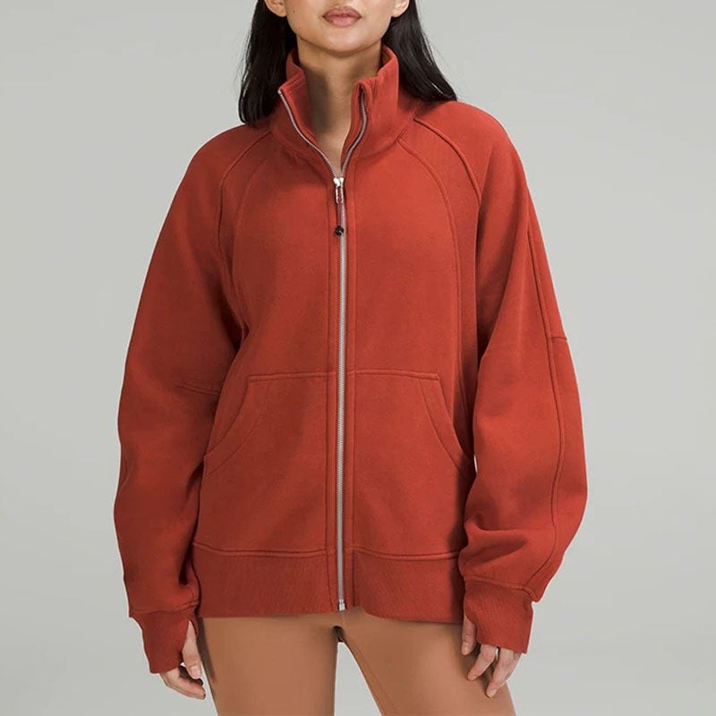 Thickened Fleece Hoodie Womens Warm Yoga Jacket Autumn Winter Cayenne red 