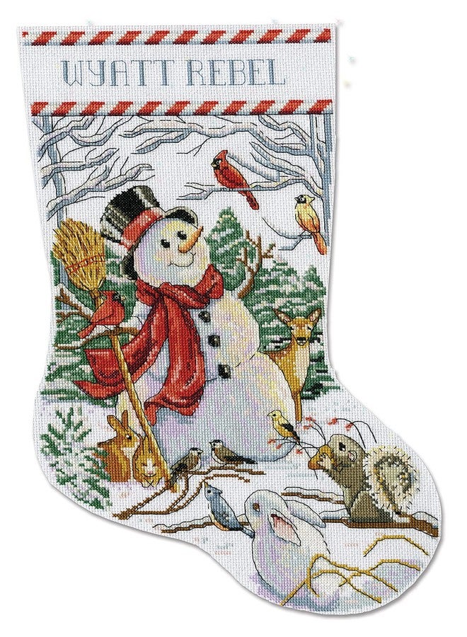 DesignWorks Ink Woodland Snowman Counted Cross Stitch Stocking Kit - Image 1
