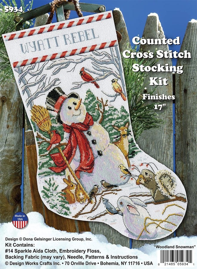 DesignWorks Ink Woodland Snowman Counted Cross Stitch Stocking Kit - Image 2