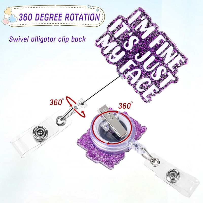 Dimeho Funny Badge Reels Retractable ID Card Holder I'm Fine It's Just My Face Name Tag Alligator Clip Heavy Duty Swivel Keychain for Nurse Student Medical Assistant Doctor Teacher Office Work Multi-use well optimized build - Image 3