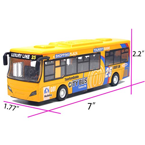 Ailejia City Bus Toy Die Cast Pull Back Public Transportation Vehicles Mini Bus Model Car Toys Lights and Music Yellow - Image 5