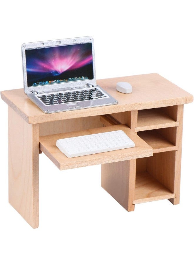 Haomian Dollhouse Miniature Laptop Computer And Office Table Doll House Simulation Notebook Accessories For Doll 1/6 1/12 Miniatures Kids Pretend Play - Image 1