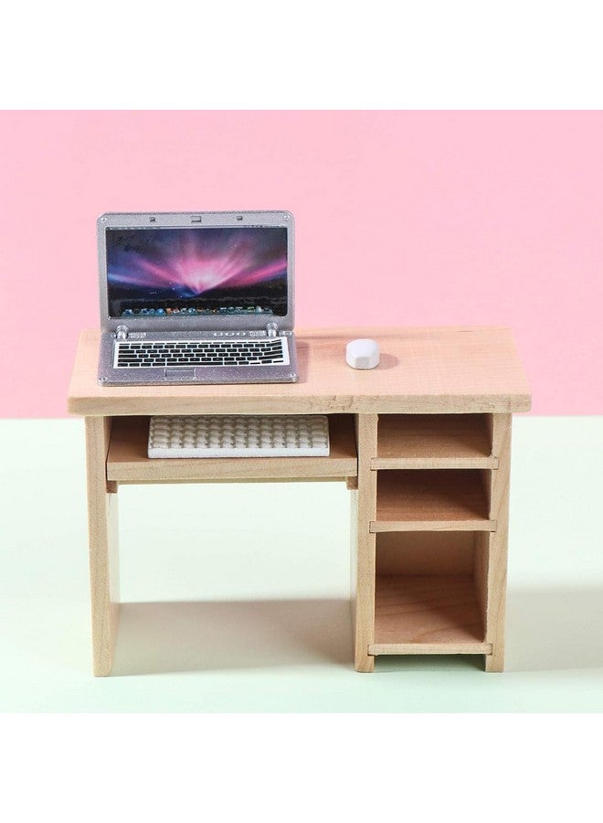 Haomian Dollhouse Miniature Laptop Computer And Office Table Doll House Simulation Notebook Accessories For Doll 1/6 1/12 Miniatures Kids Pretend Play - Image 3