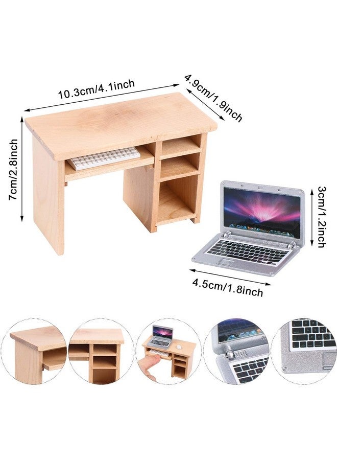Haomian Dollhouse Miniature Laptop Computer And Office Table Doll House Simulation Notebook Accessories For Doll 1/6 1/12 Miniatures Kids Pretend Play - Image 2
